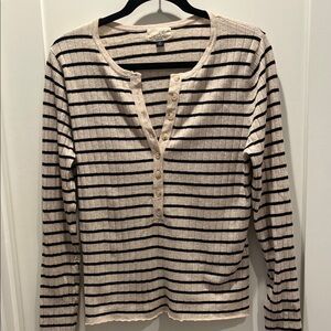 Universal Thread Cream & Black Striped Ribbed Henley